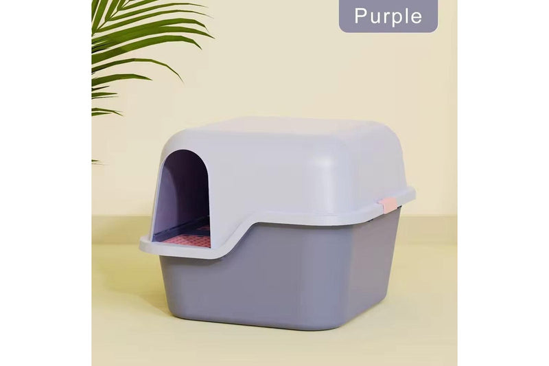 Pakeway Kingbox Plastic Candy Cat Litter Box Enclosed Pet Kitty Toilet Purple