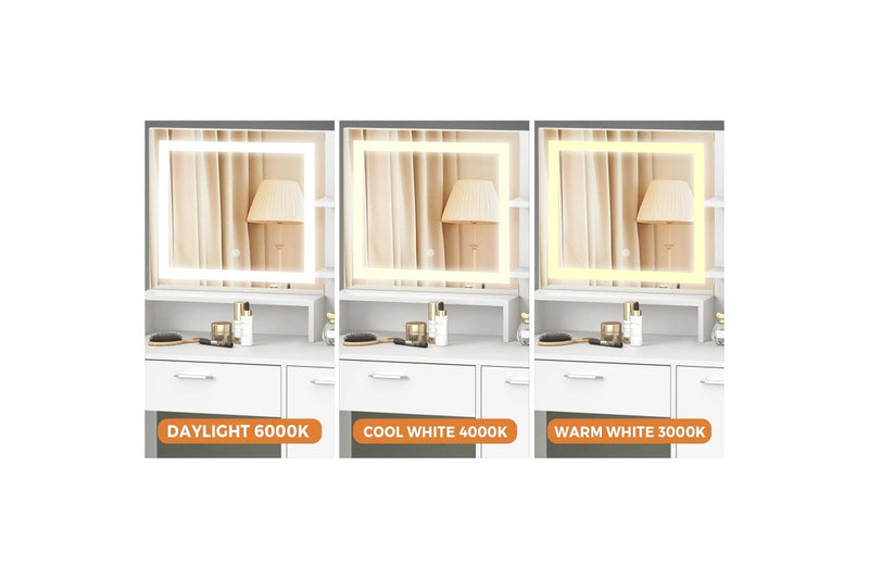 Oikiture Dressing Table Stool Set LED Mirror(White)