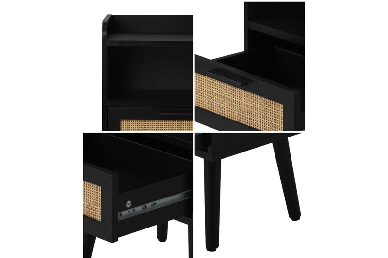 Oikiture 2X Bedside Table Drawer Side Table Storage Cabinet Nightstand Rattan