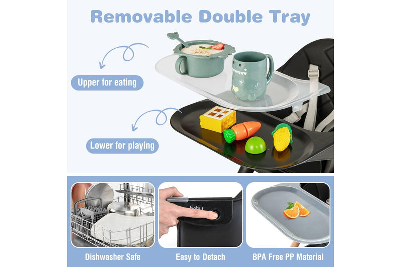 Costway High Chair Eating Feeding Chiar Dining Seat Wooden Furniture Black