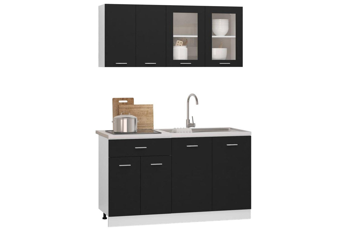4 Piece Kitchen Cabinet Set Black Engineered Wood vidaXL