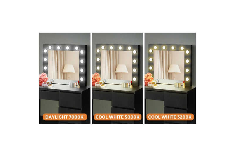Oikiture Dressing Table Stool Set 12 LED Bulbs(Black)