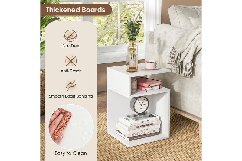 Giantex 3-Tier Modern Nightstand S-Shaped Sofa Side Table Storage Display Shelves, White