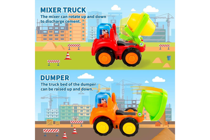 4-Piece Friction Car Toy Set for Toddlers - Construction Vehicles for Early Education