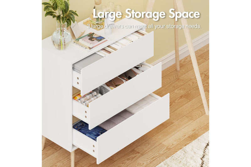 Advwin 3 Chest Of Drawers Lowboy Dresser Wooden Storage Cabinet White