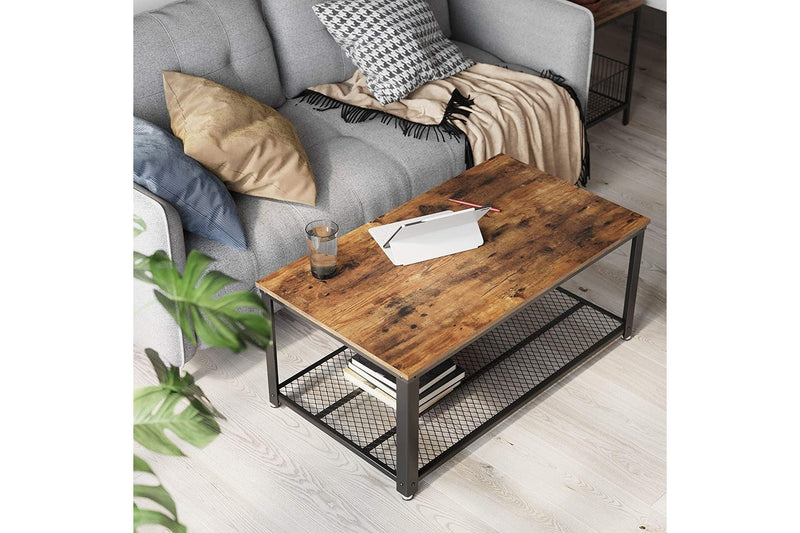 Coffee Table with Metal Frame Storage Shelf Rustic Brown