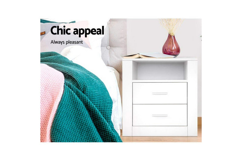 Artiss Bedside Table 2 Drawers with Shelf - TARA White