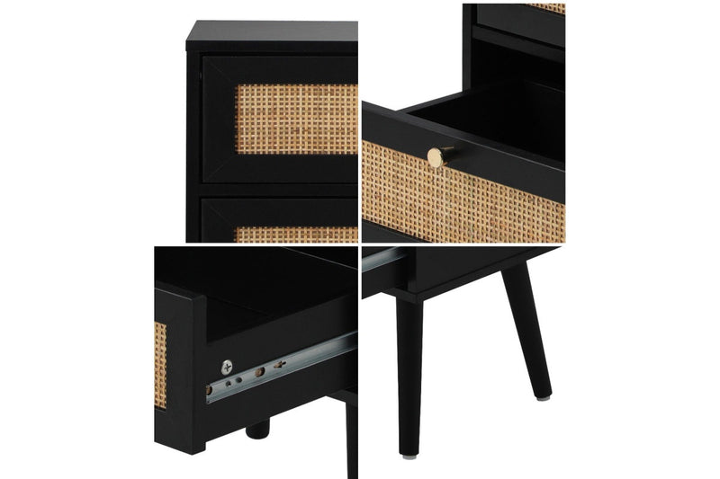 Oikiture 2X Bedside Table Side Table 2 Drawers Storage Cabinet Nightstand Rattan