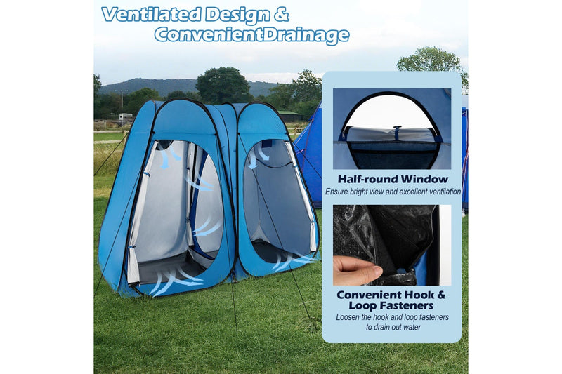 Costway 2-Room Pop Up Shower Tent Outdoor Camping Portable Change Room Privacy Shelter w/Carrying Bag Blue