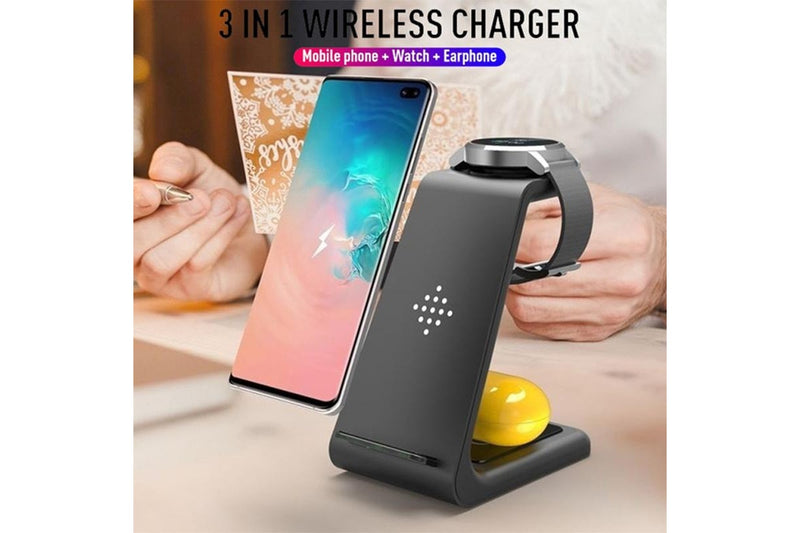 3-in-1 Qi-Certified Fast Wireless Charging Station for Samsung Phone Watch - Black