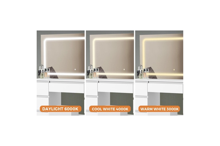 Oikiture Dressing Table Stool Set LED Makeup Mirror 7 Drawers White