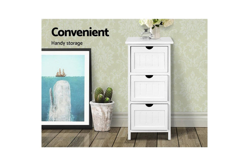 Artiss Bedside Table Bathroom Storage Cabinet 3 Drawers White