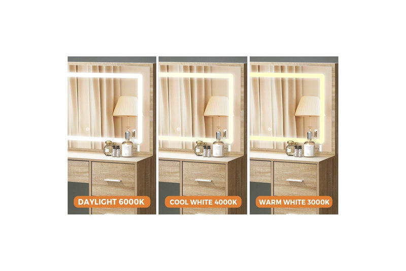 Oikiture Dressing Table Stool Set LED Light(Natural)