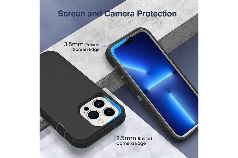 For Apple iPhone 13 Pro Max Case Drop Resistant Defender Tradies Heavy Duty Rugged Shockproof Tough Cover (Black)