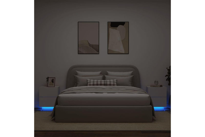 Bedside Cabinets With Led Lights 2 Pcs White Engineered Wood Bedside Tables