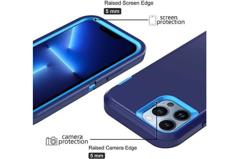 For Apple iPhone 13 Pro Max Case Drop Resistant Defender Tradies Heavy Duty Rugged Shockproof Tough Cover (Navy Blue /Blue)