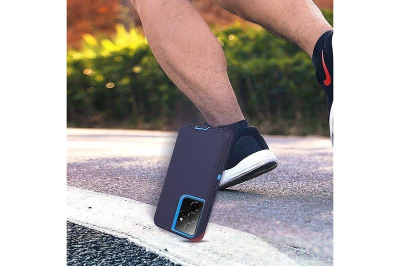 For Samsung Galaxy S22 Ultra Case Drop Resistant Defender Tradies Heavy Duty Rugged Shockproof Tough Cover (Navy Blue /Blue)