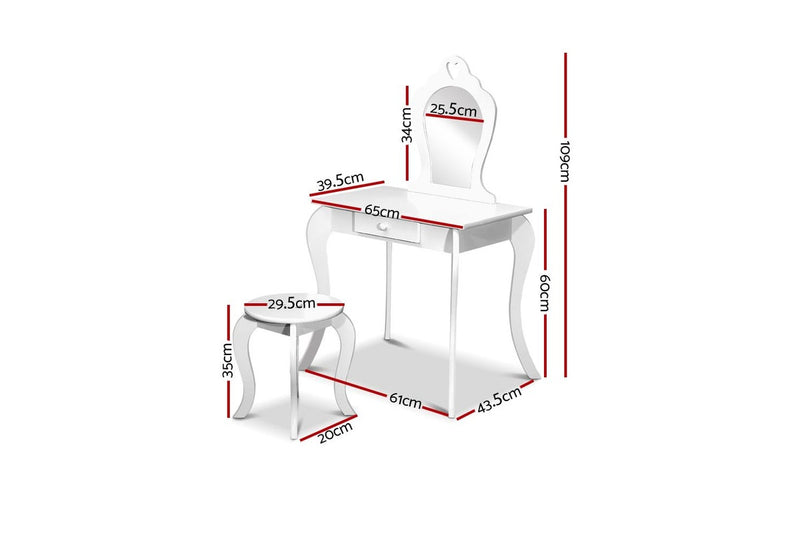 Keezi Kids Dressing Table Stool Set Vanity Mirror Princess Children Makeup White