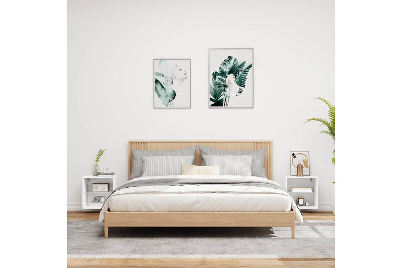 Bedside Cabinets with LED Lights Wall-mounted 2 pcs White vidaXL
