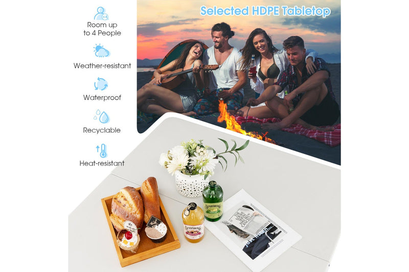 Costway Folding Camping Table Outdoor Portable Desk w/Carry Handle Picnic Hiking Fishing BBQ White