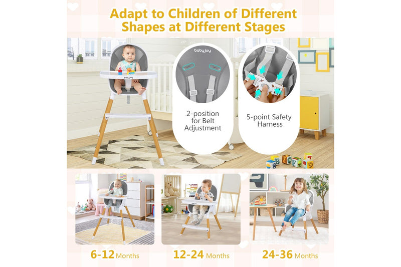 Giantex 4-in-1 Baby High Chair Convertible Infant Eating Highchair w/Adjustable Tray Kids Dining chair Grey