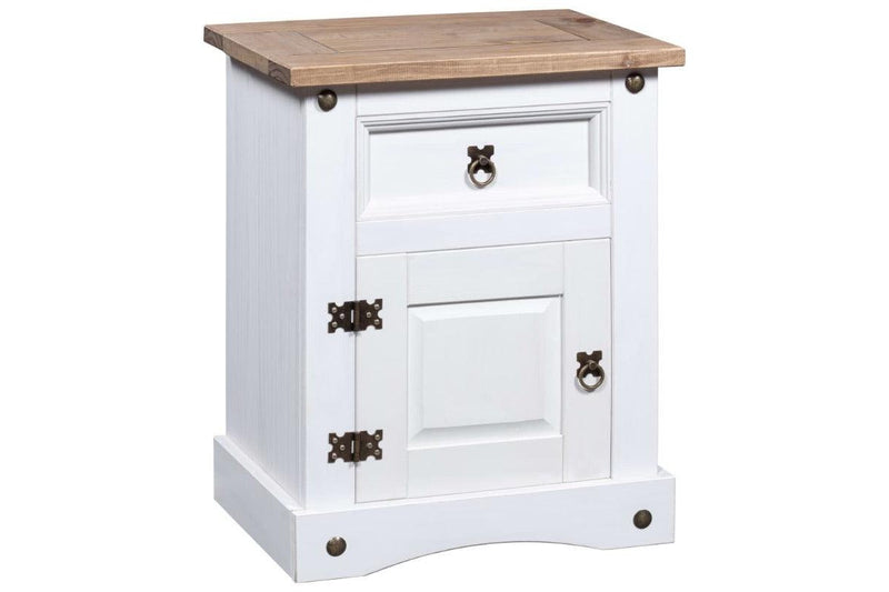 Bedside Cabinet Mexican Pine Corona Range White 53X39x67 Cm Bedside Tables