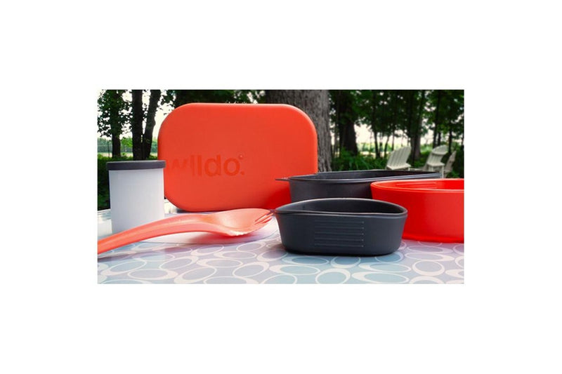 7pc Wildo Camp-A-Box Complete Camping Kit Utensils Bowl Plate Cup Dinner Set Red