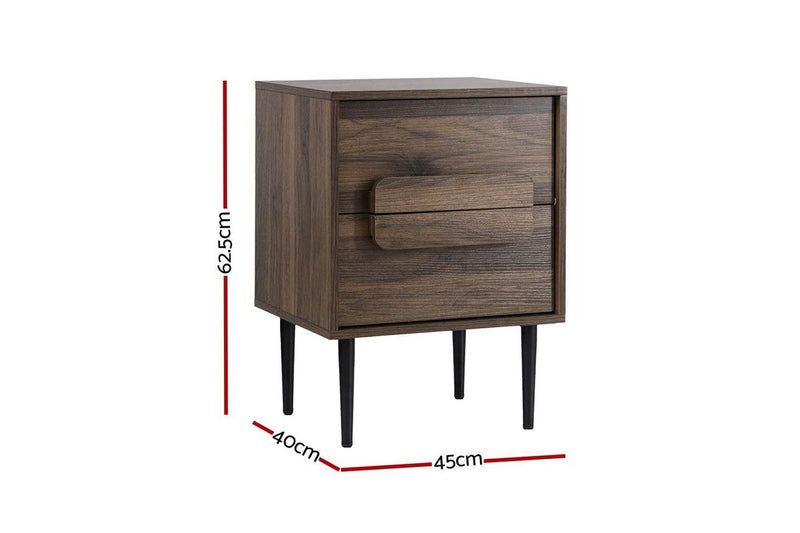 Artiss Bedside Table Nightstand 2 Drawers - Walnut
