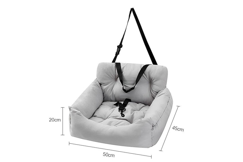 Petswol: Pet Booster Seat With Storage Pocket And Safety Leash - Grey (L)