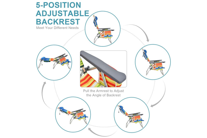 Costway 2-Pack Folding Backpack Beach Chair Table Set 5-Position Outdoor Reclining Chair Yellow