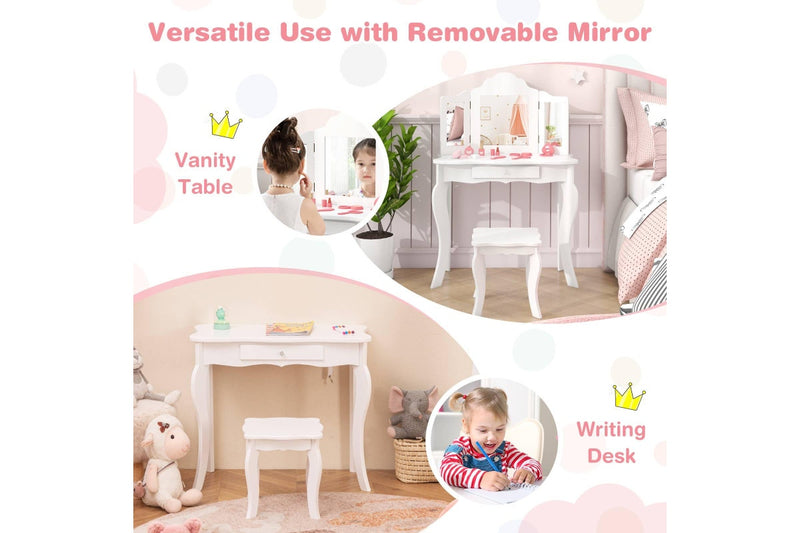 Giantex Kids Makeup Dressing Table Princess Vanity Set Writing Desk, White
