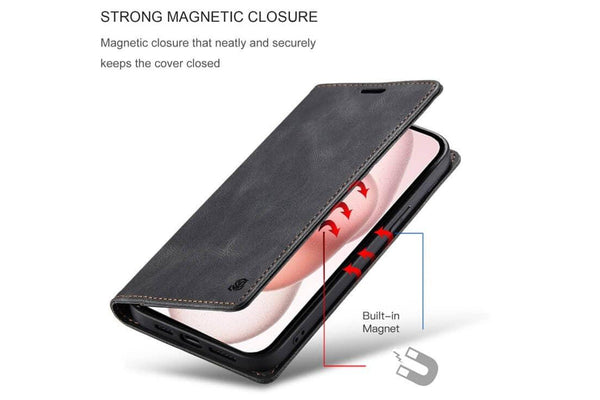 SupRShield For Apple iPhone 15 Plus Case RFID Blocking Retro Flip Premium Leather Card Holder Wallet Cover - Black