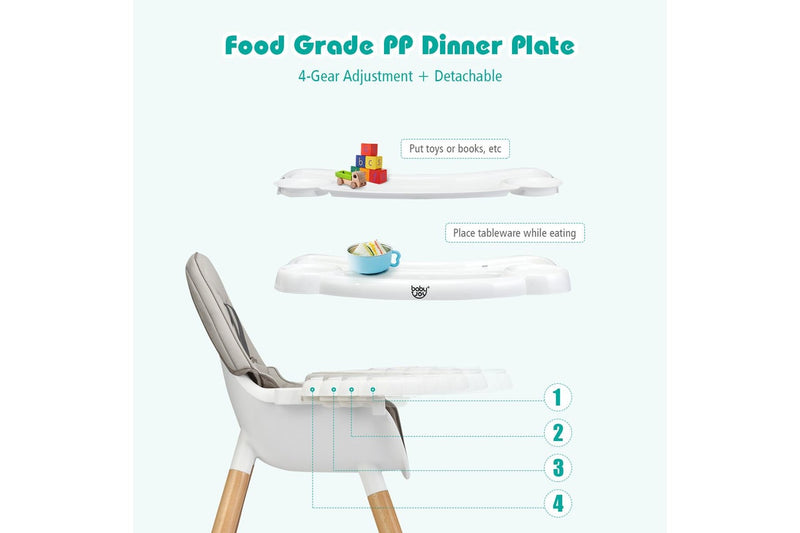 Giantex 5-in-1 Convertible Baby High Chair Toddler Booster Seat Kids Table & Chair Set w/Removable Tray, Grey