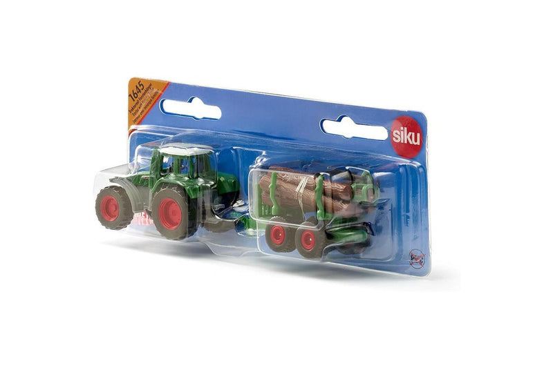 2x Siku 1645 Fendt Tractor w Forestry Trailer Diecast Metal 147mm Kids Toy 3y+