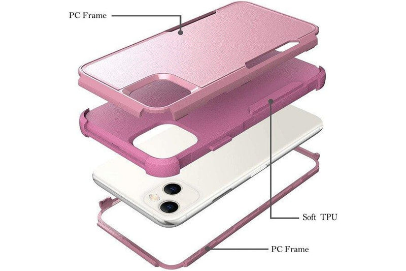For Apple iPhone 15 3in1 Case Drop Resistant Defender Tradies Hybrid Armor Heavy Duty Rugged Shockproof Tough Cover (Rose Gold)