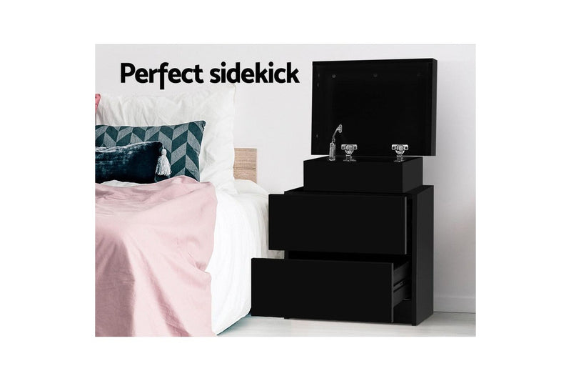 Artiss Bedside Table 2 Drawers Lift-up Storage - COLEY Black