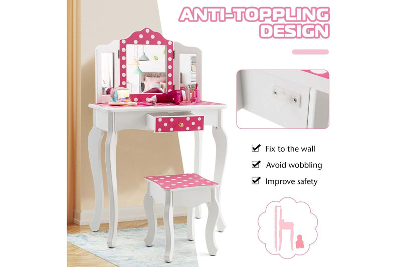 Costway Vanity Table & Chair Set Dressing Table Pretend Play Makeup Table Furniture Pink