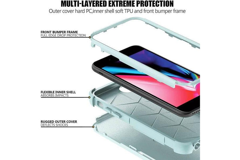 For Apple iPhone SE 2022 3in1 Case Drop Resistant Defender Tradies Hybrid Armor Heavy Duty Rugged Shockproof Tough Cover (Sky Blue)