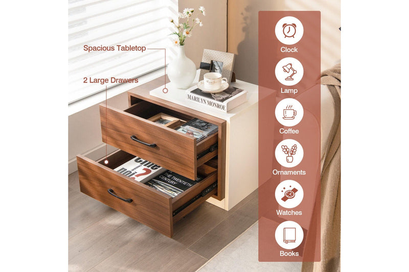 Giantex Modern Wood Nightstand Home Bedside Storage Table 2 Drawer Wooden End Table