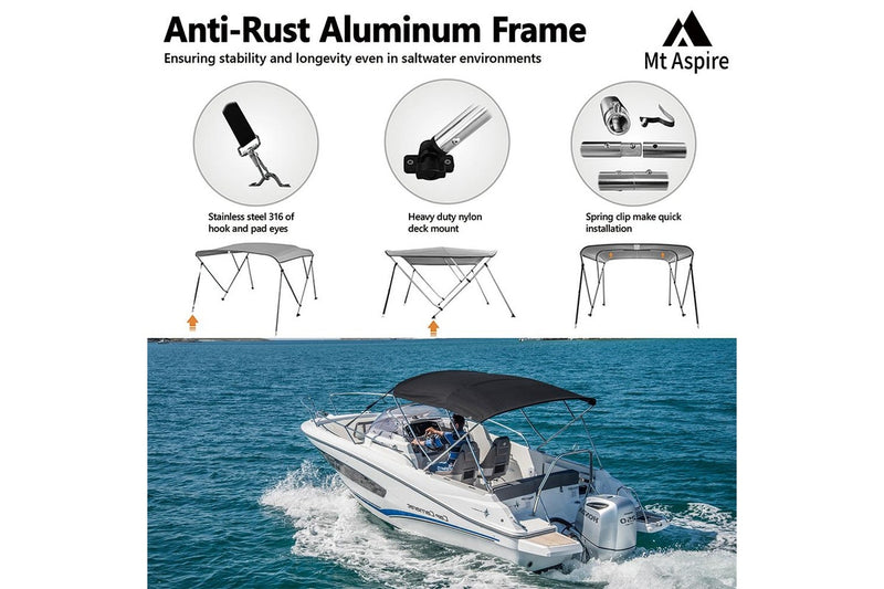 MT ASPIRE 3 Bow 1.5m-1.7m Grey Boat Bimini Top Canopy Aluminium Cover 600D Polyester