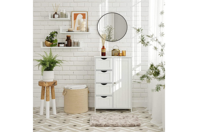 Wooden Storage Cabinet Unit with 4 Drawers, Single Door and adjustable Shelf