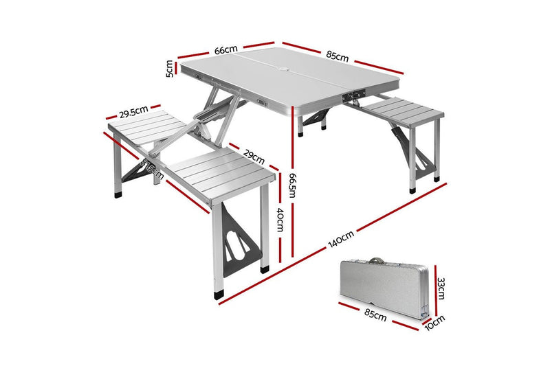 Weisshorn Folding Camping Table Outdoor Picnic BBQ With 2 Bench Chairs Set