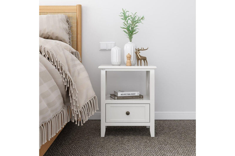 2 Tier Bedside Table With Storage Drawer Pcs Rustic White Bedside Tables