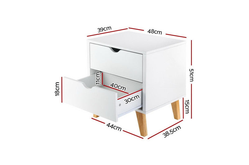 Artiss Bedside Table 2 Drawers - ANDERS White