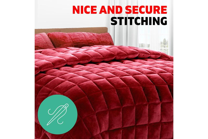 King Size Bedding Faux Mink Quilt Comforter Winter Throw Blanket Duvet Burgundy
