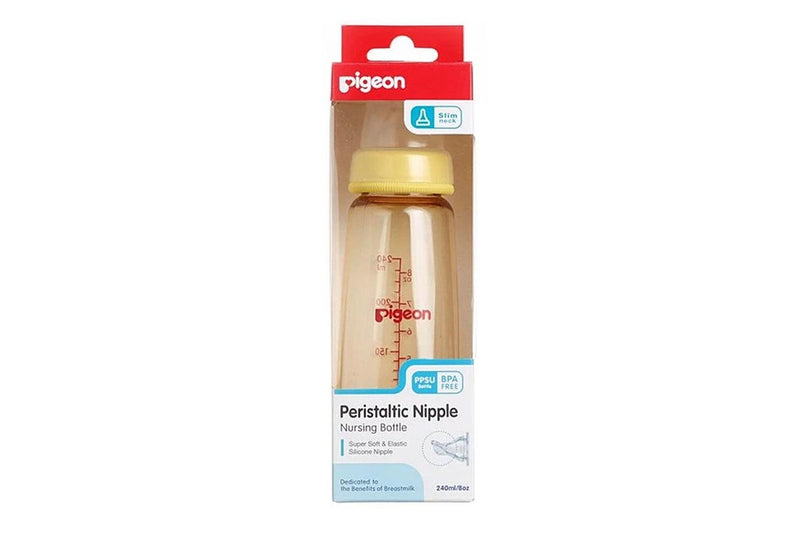 2x Pigeon Flexible Peristaltic Nipple 240ml M Round Hole Baby Feeding Bottle 4m+