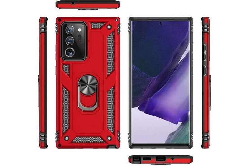 For Samsung Galaxy Note 20 Ultra /Note 20 Ultra 5G 6.9 Case, Military Grade 360 Degree Rotating Metal Magnetic Ring Car Mount Holder Kickstand Shockproof Heavy Duty Cover (Red)