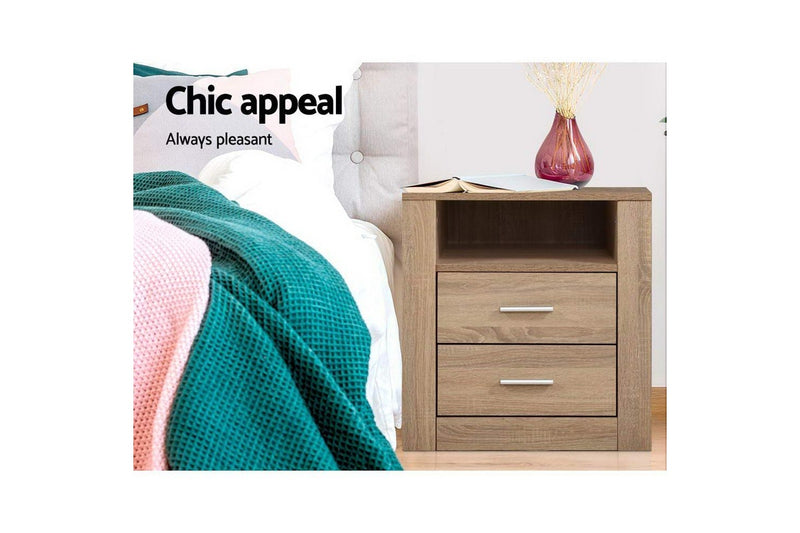 Artiss Bedside Table 2 Drawers with Shelf - TARA Oak