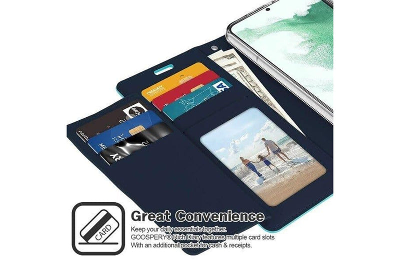Goospery Samsung Galaxy S22 +/ S22 Plus Rich Diary Wallet Flip Case Leather Card Slots Magnetic Cover (Aqua)
