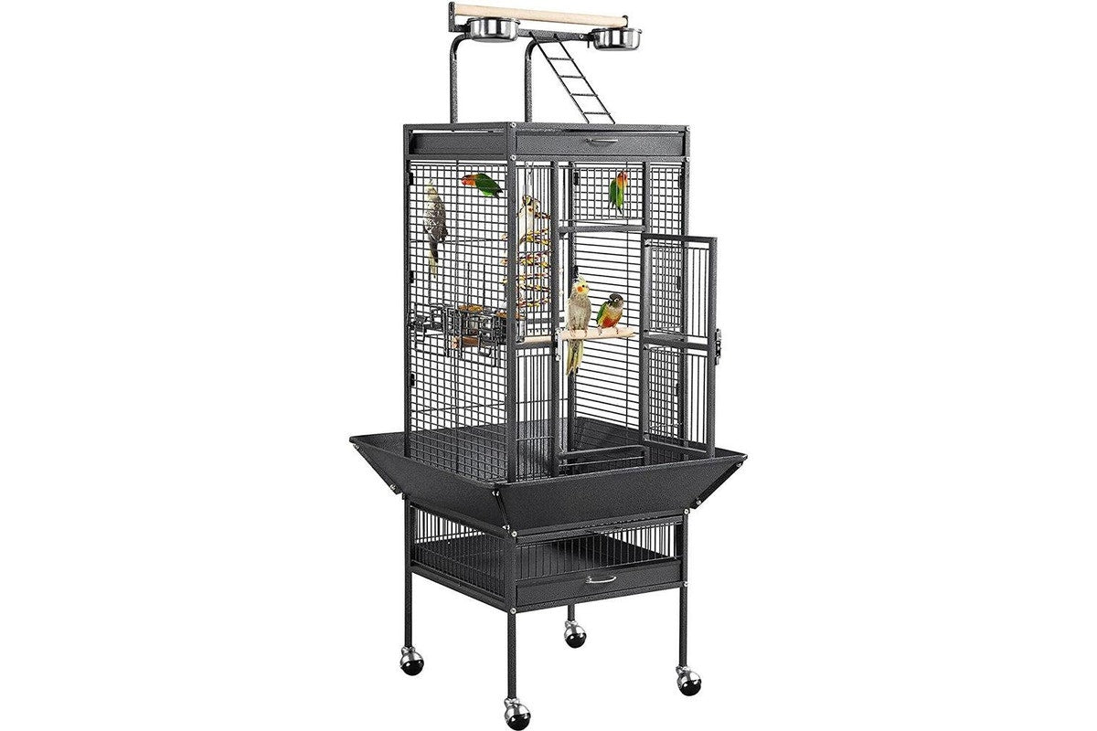 Large Playtop Parrot Aviary Bird Cages Birdcage w/ Rolling Stand Perch Food Cup